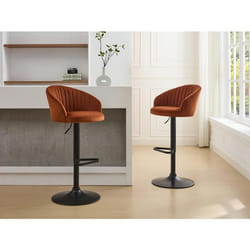 Lot de 2 tabourets de bar en velours et métal noir - Hauteur réglable - Terracotta - DORALIZ