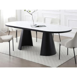 Table à manger extensible 6 à 10 personnes en MDF et métal - Effet marbre blanc et Noir - KORIZEA