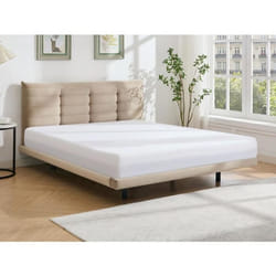 Lit 140 x 190 cm avec tête de lit capitonnée - Velours - Beige - NISATIO