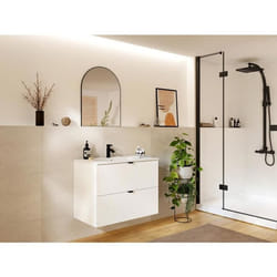 Meuble de salle de bain suspendu strié avec vasque à encastrer - Blanc mat - 80 cm - ZEVINI
