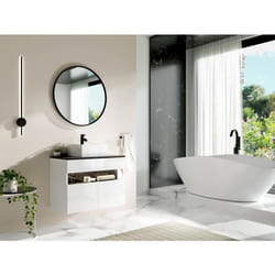 Meuble de salle de bain suspendu à LEDs avec vasque à poser - Blanc et noir effet marbre - L80 cm - POZEGA