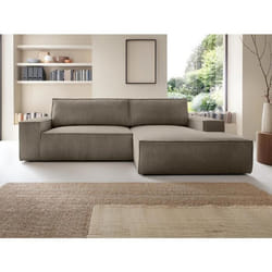 Canapé dangle droit convertible en velours côtelé taupe AMELIA