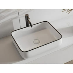 Vasque à poser rectangle en céramique - Blanc avec liseré noir - 50 x 39 cm - JUNIKO II