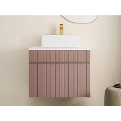 Meuble de salle de bain suspendu strié rose avec vasque à poser - 60 cm - SATARA