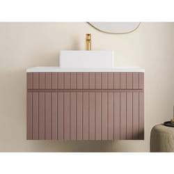 Meuble de salle de bain suspendu strié rose avec vasque à poser - 80 cm - SATARA