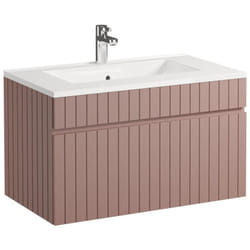 Meuble de salle de bain suspendu strié rose avec vasque à encastrer - 80 cm - SATARA