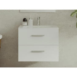 Meuble de salle de bain suspendu avec simple vasque - Coloris blanc - 60 cm - KAYLA