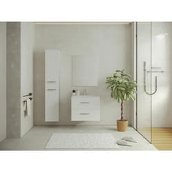 Meuble de salle de bain suspendu simple vasque avec colonne de rangement - Coloris blanc - 60 cm - KAYLA