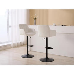 Lot de 2 tabourets de bar en tissu bouclette et métal noir - Hauteur réglable - Blanc - PEGA de Pascal MORABITO