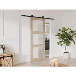 Porte coulissante avec système en applique en bois et verre trempé dépoli - 3 fenêtres - H205 x L63 cm - ACOSTA II