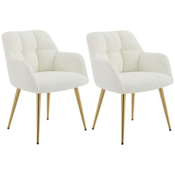 Pascal Morabito - Lot de 2 chaises avec accoudoirs - Tissu bouclette et métal doré - Blanc - pega de