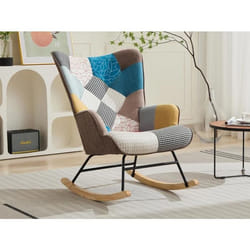 Fauteuil à bascule en tissu chiné patchwork multicolore ELMINA II