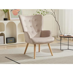 Fauteuil en velours beige VATELY