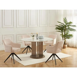 Chaise pivotante avec accoudoirs en velours côtelé et métal noir - Crème - KONYA