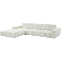 Vente-unique - Canapé d'angle gauche en tissu bouclette blanc sopelana