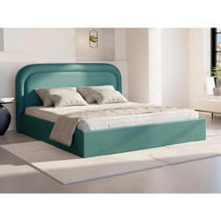 Lit coffre 180 x 200 cm - Tissu chiné - Bleu canard - FIREZA