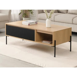 Table basse avec 1 tiroir et 2 niches - Noir et Naturel clair - GLARODI