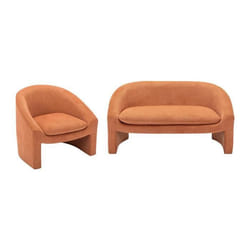 Canapé 2 places et fauteuil en tissu terracotta OSSANA
