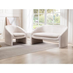 Canapé 2 places et fauteuil en velours côtelé crème OSSANA
