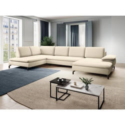 Grand canapé dangle gauche panoramique convertible en tissu texturé beige ARCHIBALD