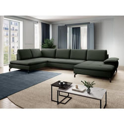Grand canapé dangle gauche panoramique convertible en tissu texturé vert ARCHIBALD