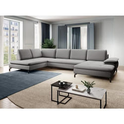 Grand canapé dangle gauche panoramique convertible en tissu texturé gris ARCHIBALD