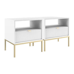 Lot de 2 tables de chevet 1 tiroir et 1 niche - Blanc et doré - LIOUBA de Pascal Morabito