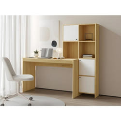 Bureau avec 3 placards et 3 niches - Coloris : Naturel et blanc - ALIOBINI