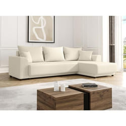 Canapé dangle convertible et réversible en velours côtelé beige NESSARO
