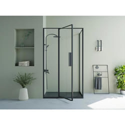 Paroi de douche avec porte pivotante noir mat style industriel - 120 x 80 x 195 cm - TORONI