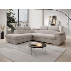 Canapé dangle gauche convertible en velours côtelé beige FABIEN
