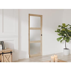 Porte coulissante avec système à galandage en bois et verre trempé dépoli - 3 fenêtres - H205 x L63 cm - ACOSTA II
