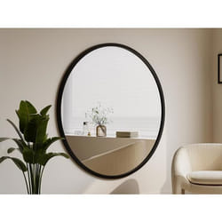 Grand miroir mural rond en bois de paulownia - D. 150 cm - Noir - ZANG
