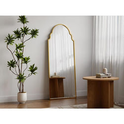 Grand miroir vintage en métal- L. 60 x H. 160 cm - Doré - KARIAN