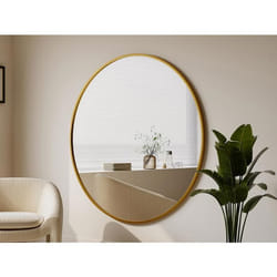 Grand miroir mural rond en métal - D. 150 cm - Doré - RONDIA