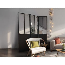 Paravent miroir atelier industriel 3 pans - Métal - H. 180 x L. 122 cm - Noir - COVENTRY