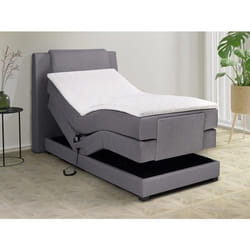 Ensemble complet boxspring tête de lit + sommiers relaxation électrique + matelas + surmatelas - 100 x 200 cm - Tissu - Gris clair