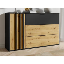 Commode 3 tiroirs et 1 porte - Noir et Naturel - TUNALO