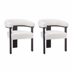 Lot de 2 chaises avec accoudoirs en tissu bouclette et bois dhévéa noir - Blanc - LIVELIA de Pascal MORABITO