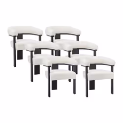 Lot de 6 chaises avec accoudoirs en tissu bouclette et bois dhévéa noir - Blanc - LIVELIA de Pascal MORABITO