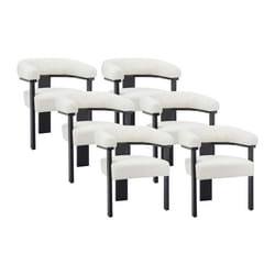 Lot de 6 chaises avec accoudoirs en tissu bouclette et bois dhévéa noir - Blanc - LIVELIA de Pascal MORABITO