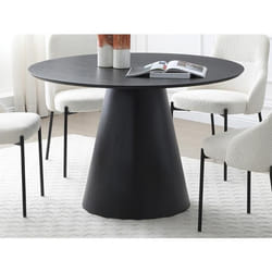 Table à manger ronde 4 personnes placage frêne - Noir - ANTALIZA