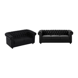 Vente-unique - Canapés 3 Places Et 2 Places En Simili Noir Chesterfield