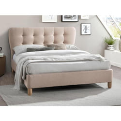 Lit 160 x 200 cm avec tête de lit capitonnée - Tissu - Beige + Matelas - ELIDE
