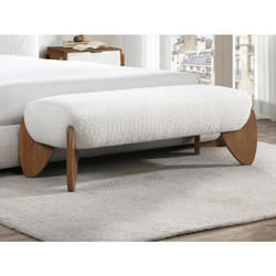 Banc en tissu bouclette - Blanc et naturel - GAMURA