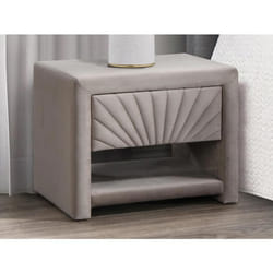 Table de chevet - 1 tiroir et 1 niche - Velours - Beige - ULAMI
