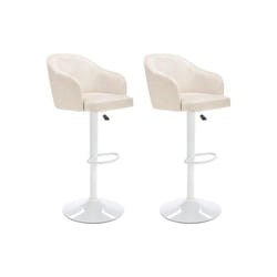 Lot de 2 tabourets de bar en tissu et métal - Hauteur réglable - Crème et blanc - CARSTEN