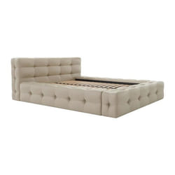 Lit capitonné 140 x 190 cm - Tissu chiné - Beige - LERUCO de Pascal Morabito