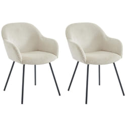 Lot de 2 chaises avec accoudoirs en velours côtelé et métal noir - Beige - MARENZIA
