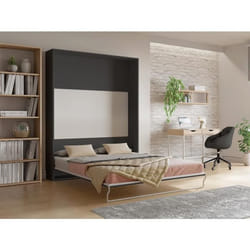 Lit escamotable 160 x 200 cm - Ouverture verticale manuelle - Anthracite et naturel + Matelas - MALINA II